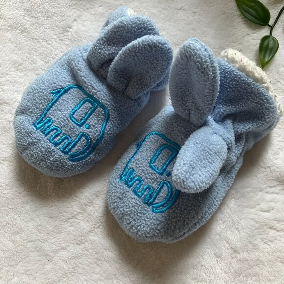 Baby Mittens Bundle 0-9M | Navy Knit String Mitts + Blue Fleece Bonus Pair - Picture 6 of 10